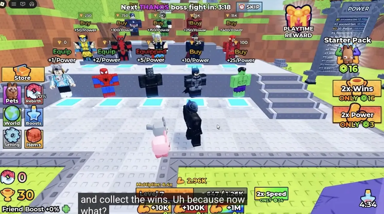 Superhero Evolution hero shop dengan pahlawan yang diurutkan dari bermacam-macam dan Thanos boss countdown