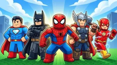 Superman menggunakan penglihatan panas untuk memecahkan dinding kayu di Superhero Evolution
